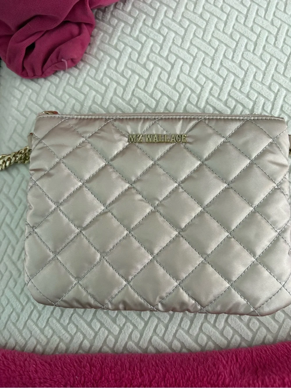 MZ Wallace Quilted Metallic Crossbody Bag - Rose Gold